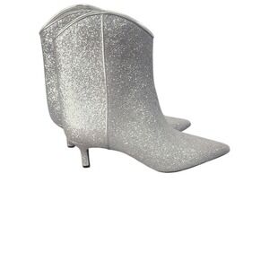 ON 34th Aatira Silver Glitter Ankle Boots Pointed Toe Kitten Heel ‎ 10M 41.5